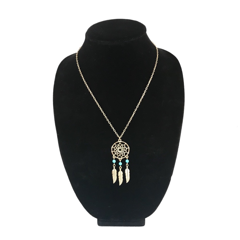 Gold dreamcatcher necklace w/ turquoise beads
